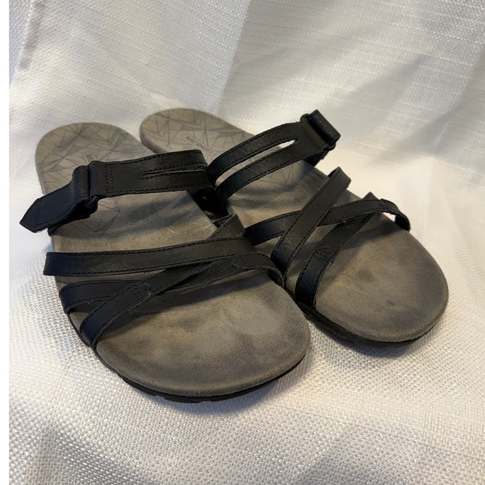 Merrell‎ Terran 3 Cush Slide Black Leather Sandals Womens 9 J002694